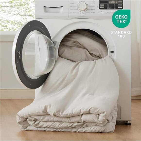 King Size Comforter Set, Beige Soft Prewashed Bedding for All Seasons,3 Pieces - Picture 5 of 7